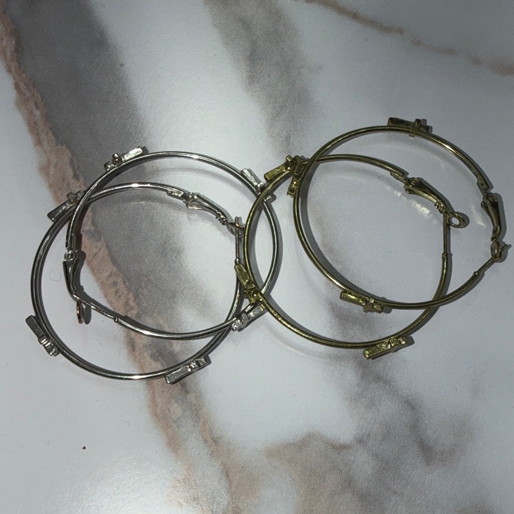 Silver and Gold Tone Cross Earrings